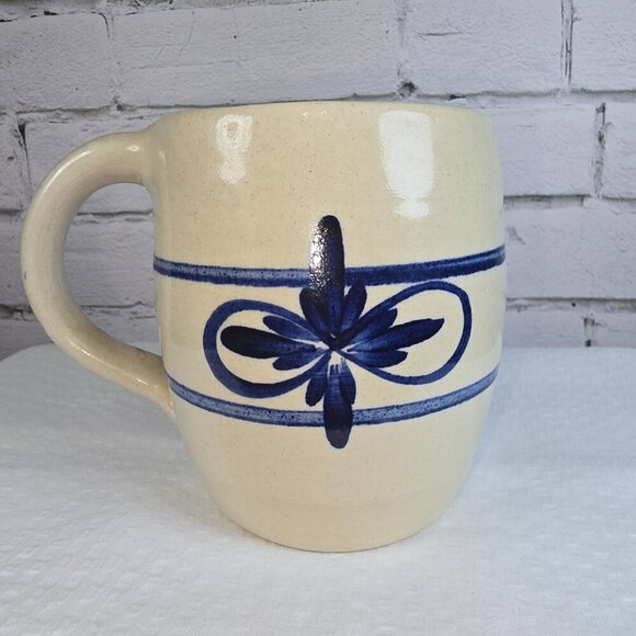 MARSHALL POTTERY "DON" MUG NATURAL STONE COLOR WITH BLUE GLAZE ACCENT - Picture 3 of 3